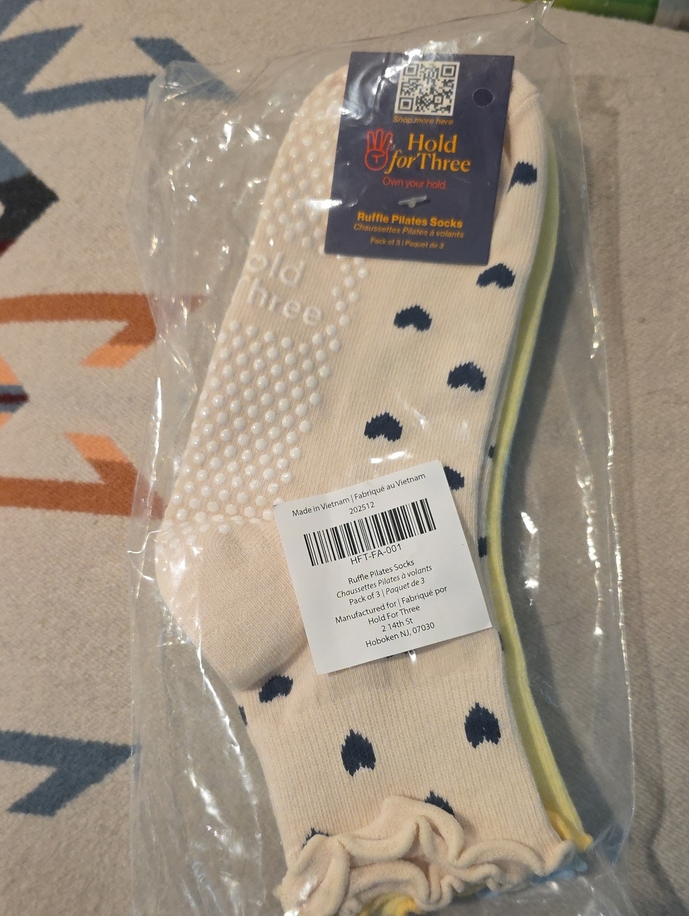 Hold For Three Women's Ruffle Pilates Grip Socks- 3 Pairs NwT